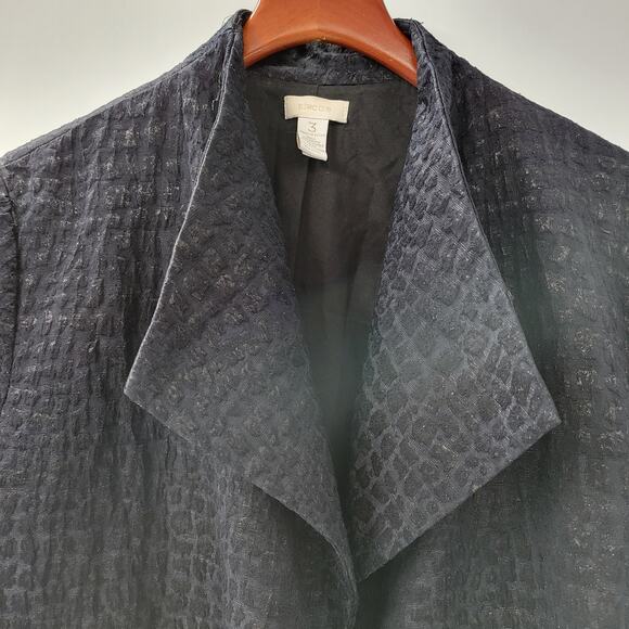 Chicos Jacquard Jacket Womens XL Smoke Gray Textured Long Line Open Front Draped - Picture 7 of 14